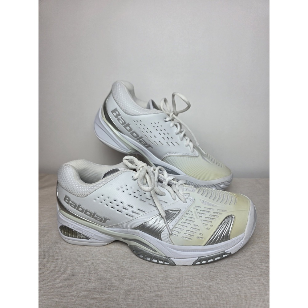Babolat Tennis Shoes Womens 9 Kompressor White Silver Michelin Rubber Sneaker